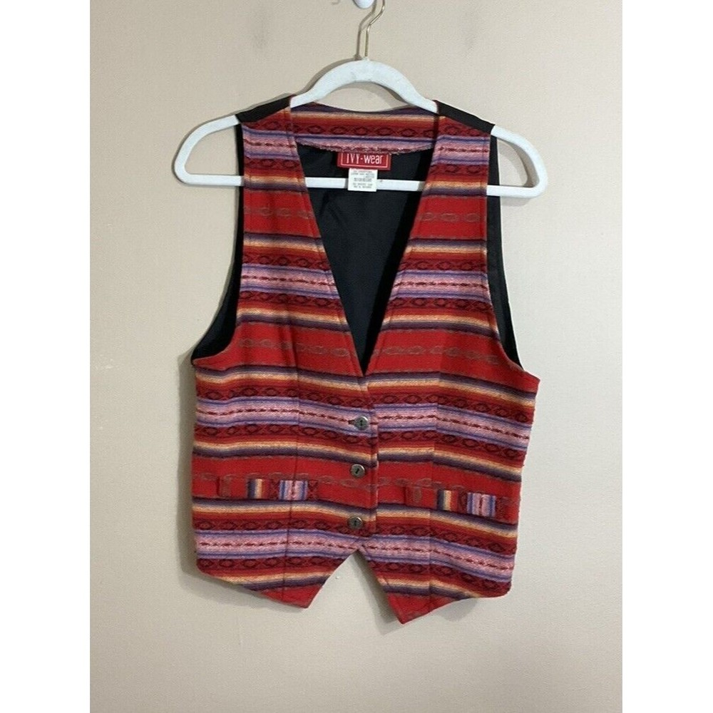 VTG Womens Wool Vest Size Medium Red Aztec Southwestern Western